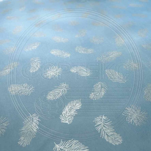 Ткань Тик полиэстер 571 Feather blue silver перья
