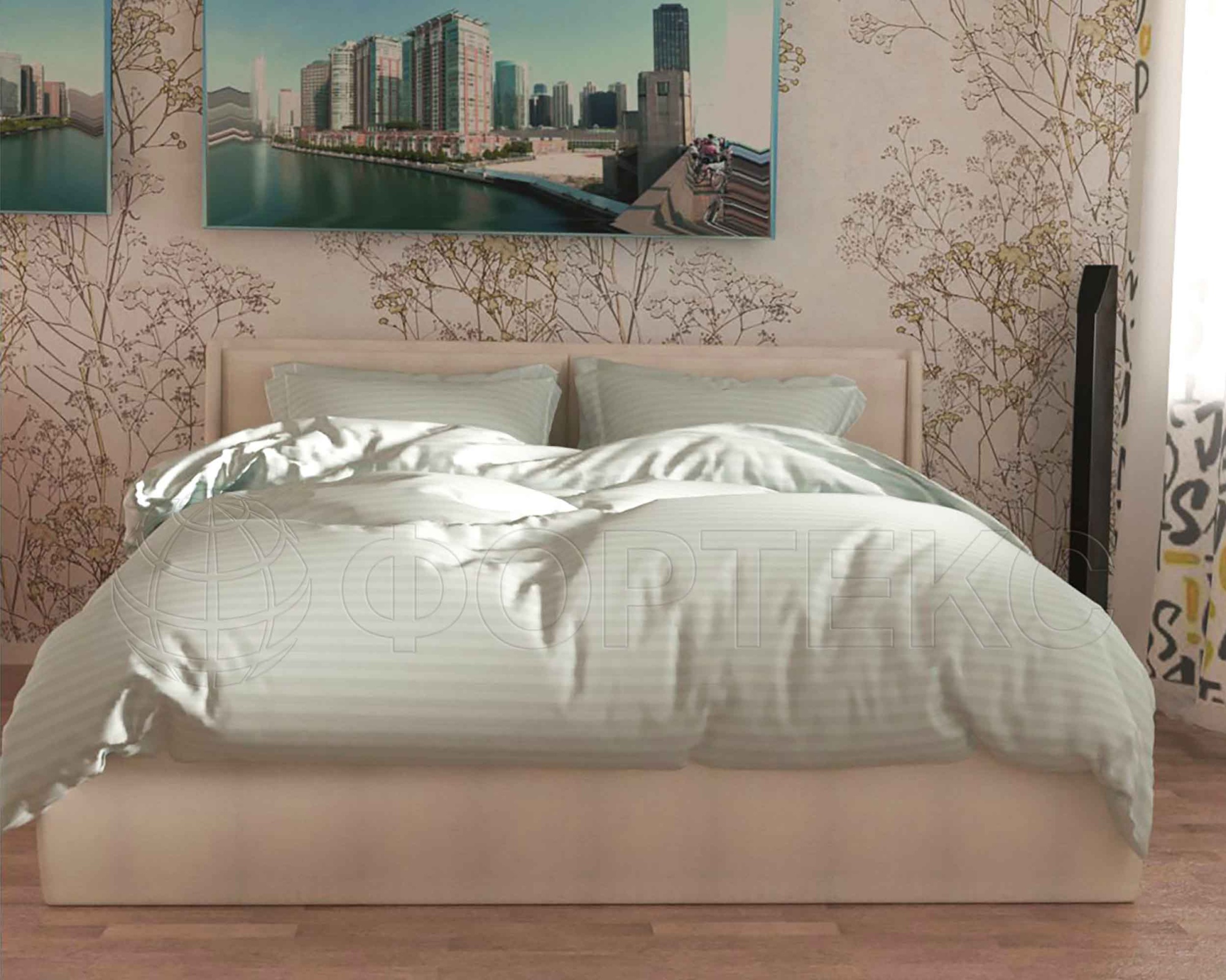 Ткани для постельного белья оптом Ткань с жаккардом 79-1*1 Chalk Bluе купить ОПТОМ Фортекс