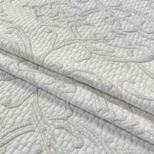 Трикотажное полотно D158 белого цвета с контрастным дамасским узором