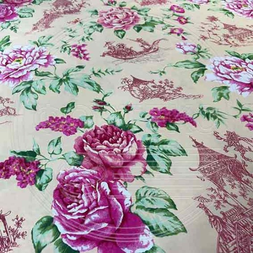 Тик смесовый набивной A1-7493 beige цветочный дизайн, проекция