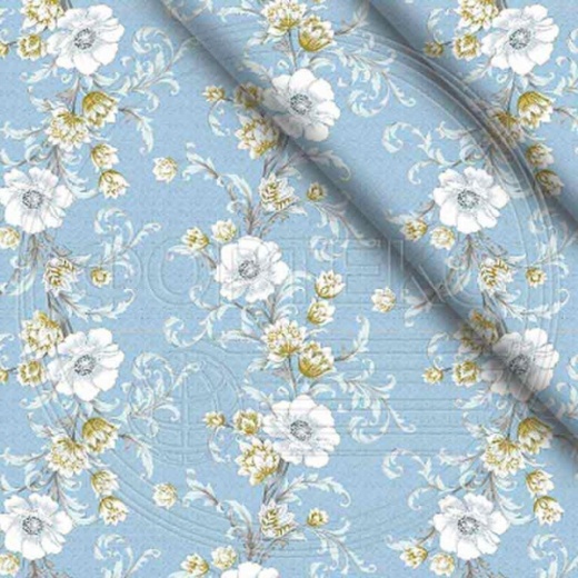 Ткань полиэстер набивной 55 гр. ZXX-5094 голубой, цветочный принт