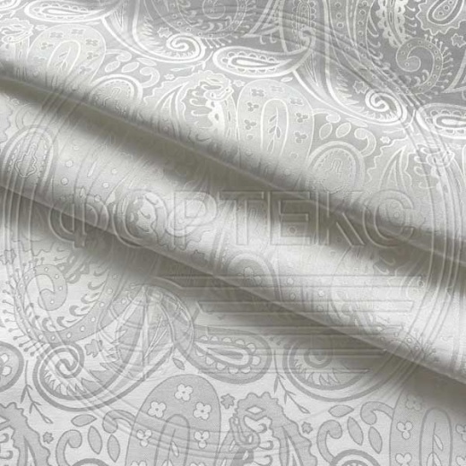 Сатин жаккардовый смесовый премиум 7S9-3 white белый блестящий, рисунок огурцы