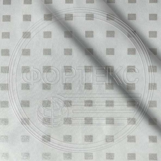 Ткань Тик полиэстер Shashki silver белый, рисунок шашки (квадратики)