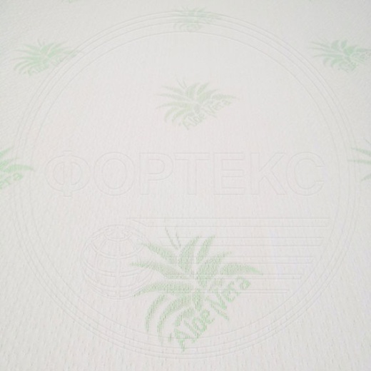 Трикотажное полотно ALOE VERA 19 light green белого цвета со светло-зеленым узором алоэ вера