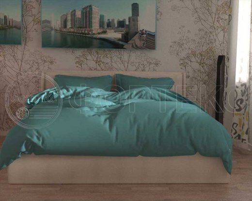 Твил-сатин гладкокрашеный Dusty Turquoise оттенки зеленого, интерьер