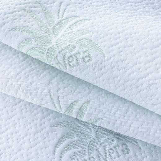 Трикотажное полотно ALOE VERA 19-light green FS белого цвета с тематическим светло-зеленым рисунком